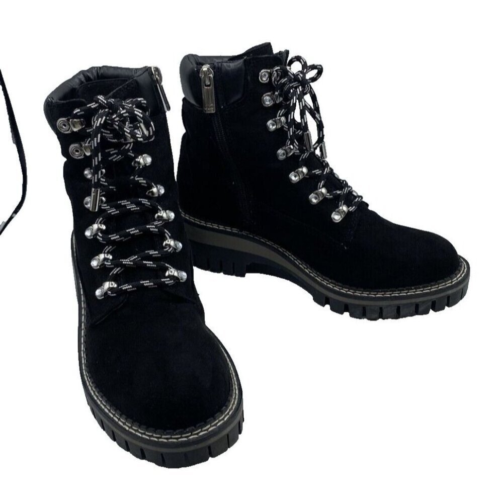 JLo Womens Black Boots Booties Aceser Size 7M 37.5 Lace Up Sparkle Winter Chunky